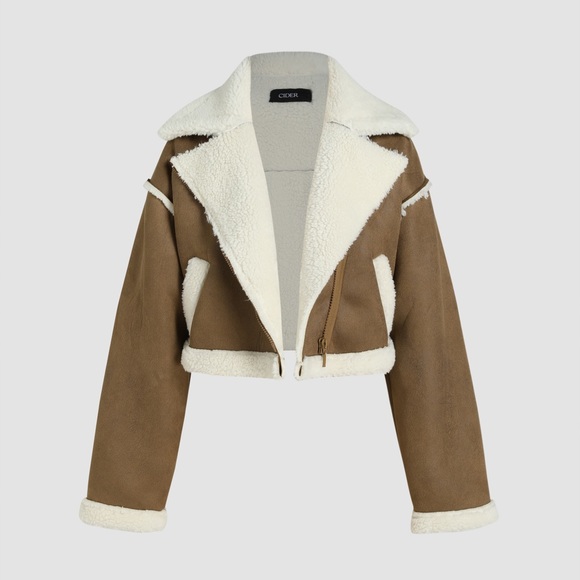 Cider Jackets & Coats Copy Faux Shearling Solid Contrasting Collar